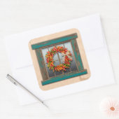 Southwest Chili Wreath on Rustic Wood Window Vierkante Sticker (Envelop)