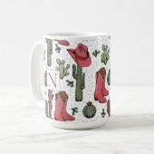 Southwest Christmas Cowgirl Red Monogram Koffiemok (Voorkant links)