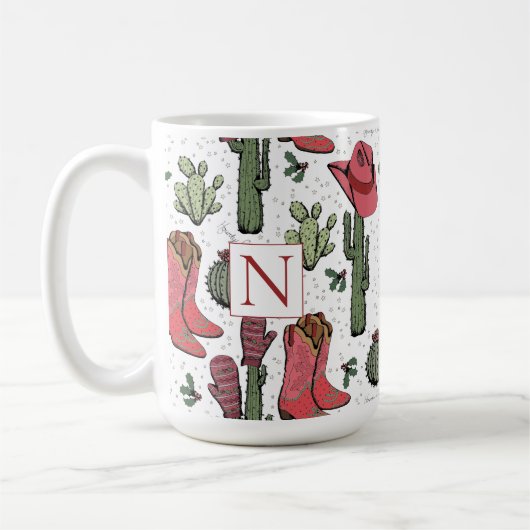 Southwest Christmas Cowgirl Red Monogram Koffiemok (Links)