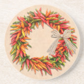 Southwest Colorful Festive Chile Ristra Wreath Zandsteen Onderzetter (Voorkant)
