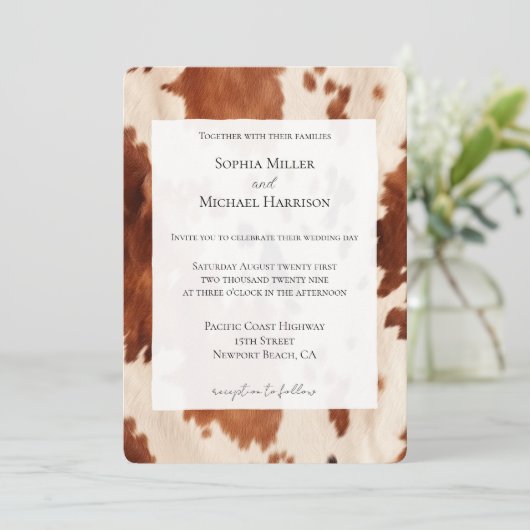 Southwest Cream Brown Cowhide Western Wedding Kaart (Staand voorkant)