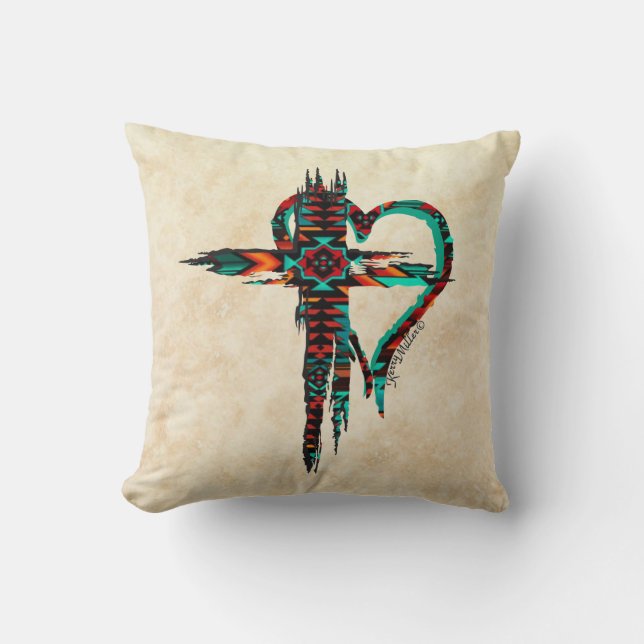 Southwest Cross en Heart Kussen (Voorkant)