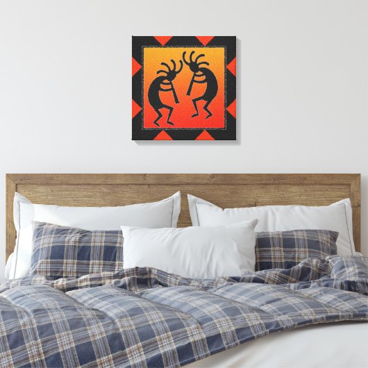 Southwest Dancing Kokopelli Design Canvas Afdruk (Insitu (Slaapkamer))