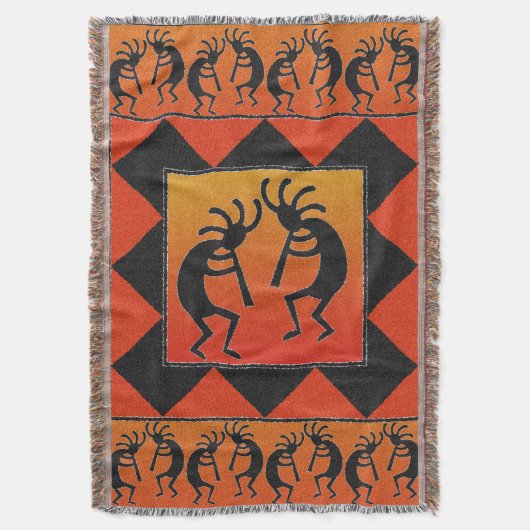 Southwest Dancing Kokopelli Design Deken (Voorkant Verticaal)