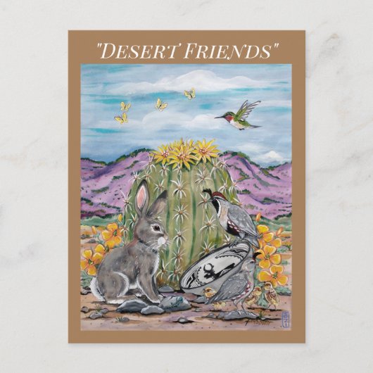 Southwest Desert Animal Wildlife Rabbit Cactus  Briefkaart (Voorkant)