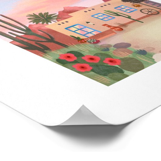 Southwest Desert Cactus Adobe House Art Print (Hoek)