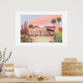 Southwest Desert Cactus Adobe House Grote Print (Keuken)