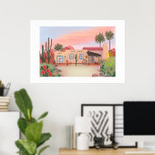 Southwest Desert Cactus Adobe House Grote Print (Thuiskantoor)