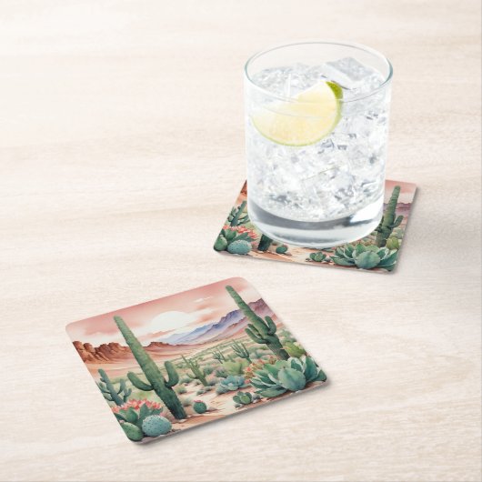 Southwest Desert Cactus Scene  Kartonnen Onderzetters (Insitu)