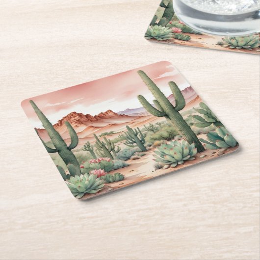 Southwest Desert Cactus Scene  Kartonnen Onderzetters (Schuin)