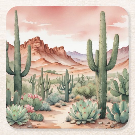 Southwest Desert Cactus Scene  Kartonnen Onderzetters (Voorkant)