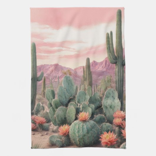 Southwest Desert Cactus Scene  Theedoek (Verticaal)