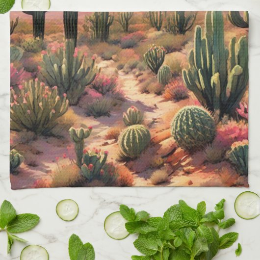 Southwest Desert Cactus Scene Theedoek (Gevouwen)