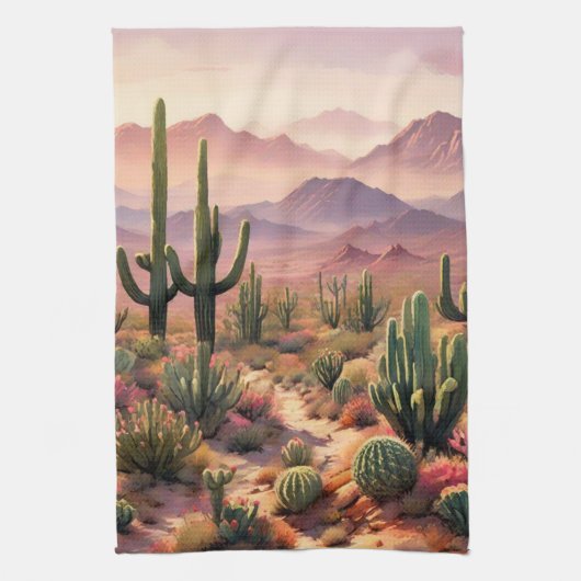 Southwest Desert Cactus Scene Theedoek (Verticaal)