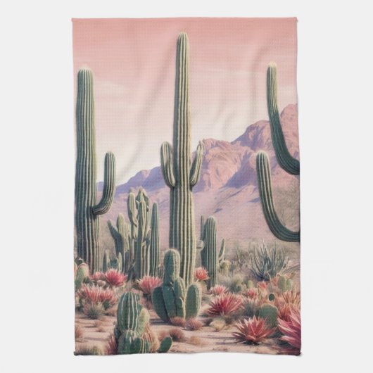 Southwest Desert Cactus Scene  Theedoek (Verticaal)