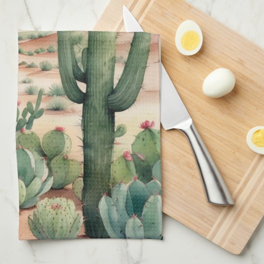 Southwest Desert Cactus Scene Theedoek (Quarter Fold)