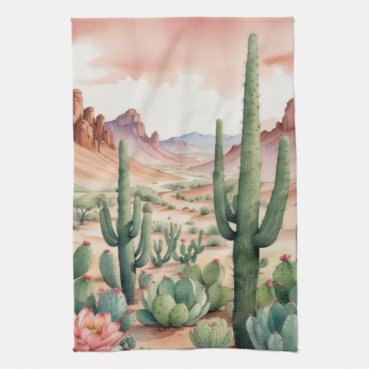 Southwest Desert Cactus Scene  Theedoek (Verticaal)