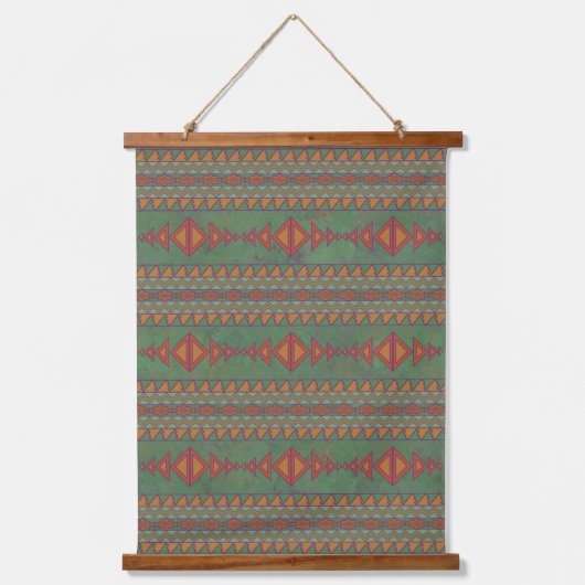 Southwest Desert Sagebrush Green Geometric Pattern Hangend Wandkleed (Voorkant)
