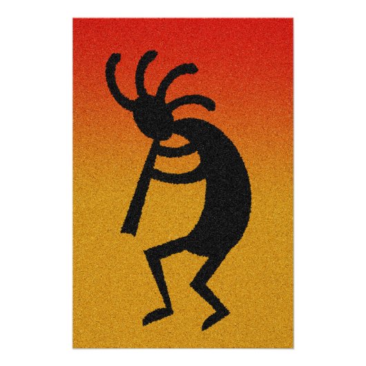 Southwest Desert Sunset Dancing Kokopelli Poster (Voorkant)