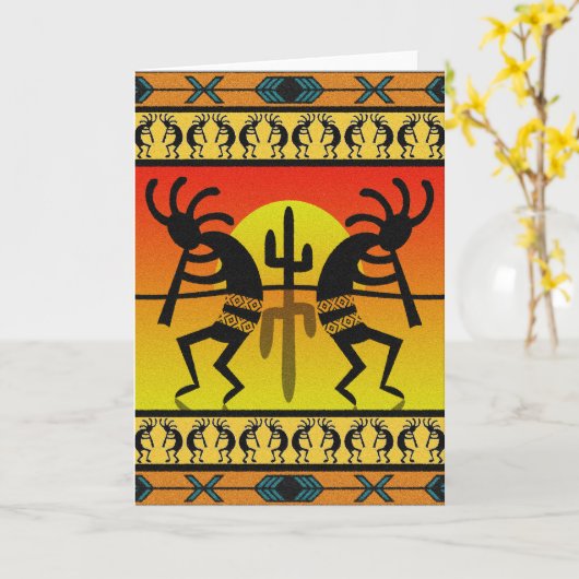 Southwest Design Dancing Kokopelli Kaart (Gele Bloem)