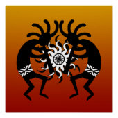 Southwest Design Desert Tribal Sun Kokopelli Poster (Voorkant)