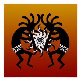 Southwest Design Desert Tribal Sun Kokopelli Poster