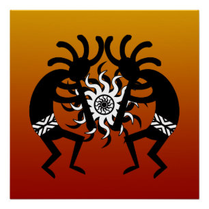 Southwest Design Desert Tribal Sun Kokopelli Poster