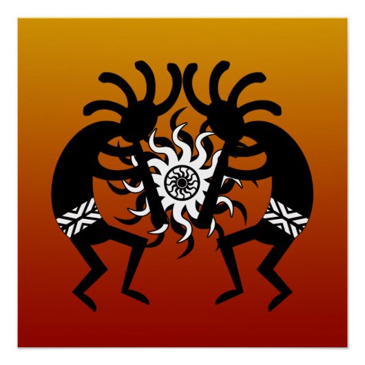 Southwest Design Desert Tribal Sun Kokopelli Poster (Voorkant)