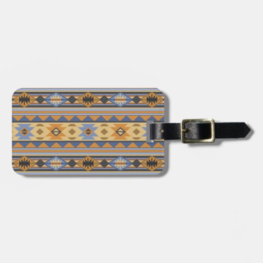 Southwest Design Gold Blue Grey Tribal Patroon Bagagelabel (Voorkant horizontaal)