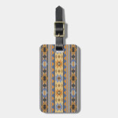 Southwest Design Gold Blue Grey Tribal Patroon Bagagelabel (Voorkant verticaal)