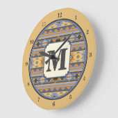 Southwest Design Gold Blue Grey Tribal Patroon Grote Klok (Hoek)