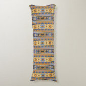 Southwest Design Gold Blue Grey Tribal Patroon Lichaamskussen (Voorkant Verticaal)