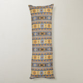 Southwest Design Gold Blue Grey Tribal Patroon Lichaamskussen (Achterkant (Verticaal))