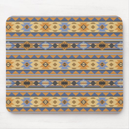 Southwest Design Gold Blue Grey Tribal Patroon Muismat (Voorkant)