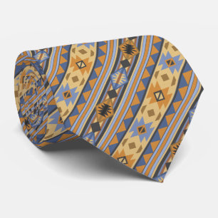 Southwest Design Gold Blue Grey Tribal Patroon Stropdas