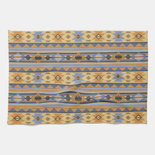 Southwest Design Gold Blue Grey Tribal Patroon Theedoek