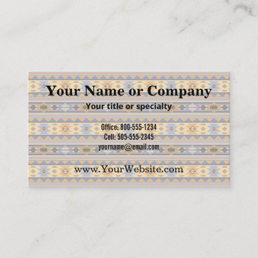 Southwest Design Gold Blue Grey Tribal Patroon Visitekaartje (Voorkant)