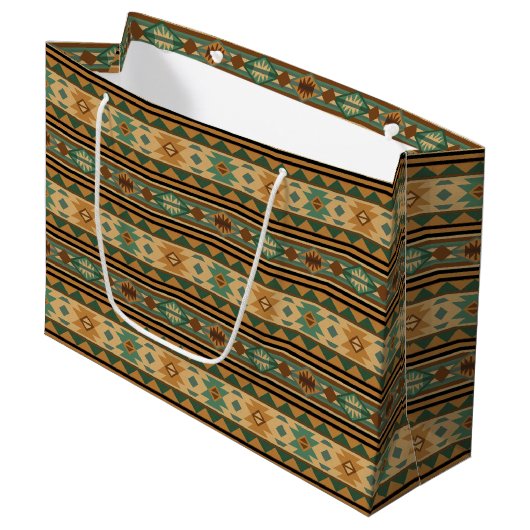 Southwest Design Green Brown Tan Large Cadeautasje (Voorkant Gekanteld)