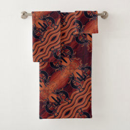 Southwest Design Kokopelli Oranje & Black Pattern Bad Handdoek