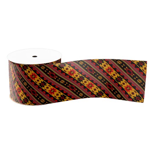 Southwest Design Red Black Gold Tribal Patroon Grosgrain Lint (Spoel)