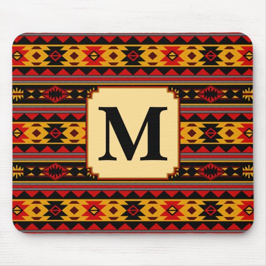 Southwest Design Red Black Gold Tribal Patroon Muismat (Voorkant)