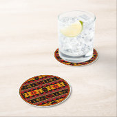 Southwest Design Red Black Gold Tribal Patroon Ronde Kartonnen Onderzetter (Insitu)