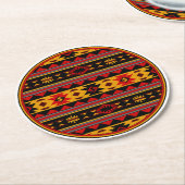 Southwest Design Red Black Gold Tribal Patroon Ronde Kartonnen Onderzetter (Gebogen)