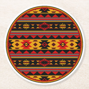 Southwest Design Red Black Gold Tribal Patroon Ronde Kartonnen Onderzetter