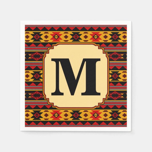 Southwest Design Red Black Gold Tribal Patroon Servet (Voorkant)
