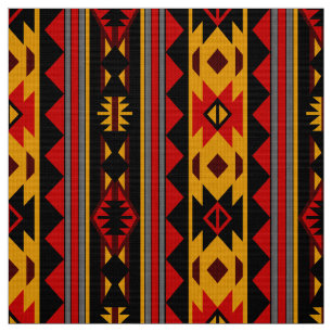 Southwest Design Red Black Gold Tribal Patroon Stof