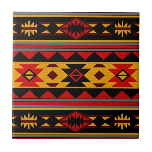 Southwest Design Red Black Gold Tribal Patroon Tegeltje (Voorkant)