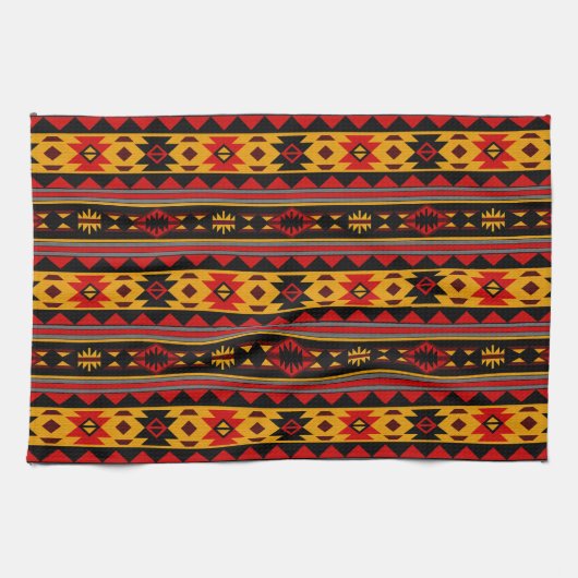 Southwest Design Red Black Gold Tribal Patroon Theedoek (Horizontaal)