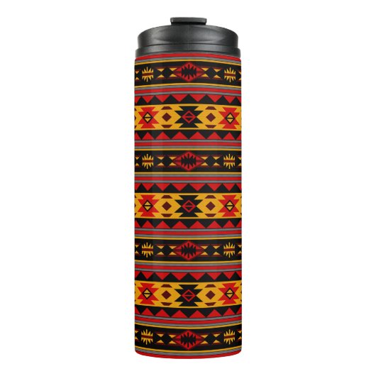Southwest Design Red Black Gold Tribal Patroon Thermosbeker (Voorkant)