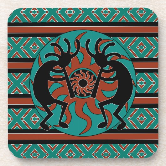 Southwest Design Tribal Sun Turquoise Kokopelli Drankjes Onderzetter (Voorkant)